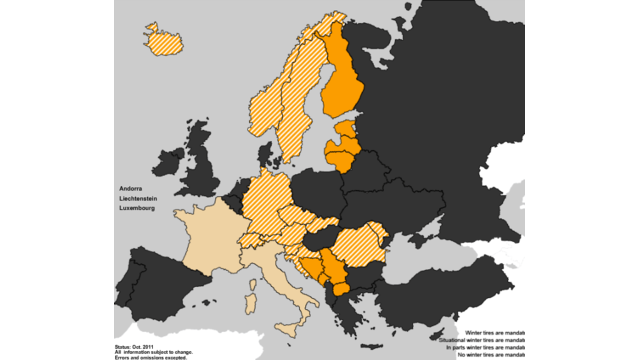 Zakoni za zimske gume u Evropskim zemljama