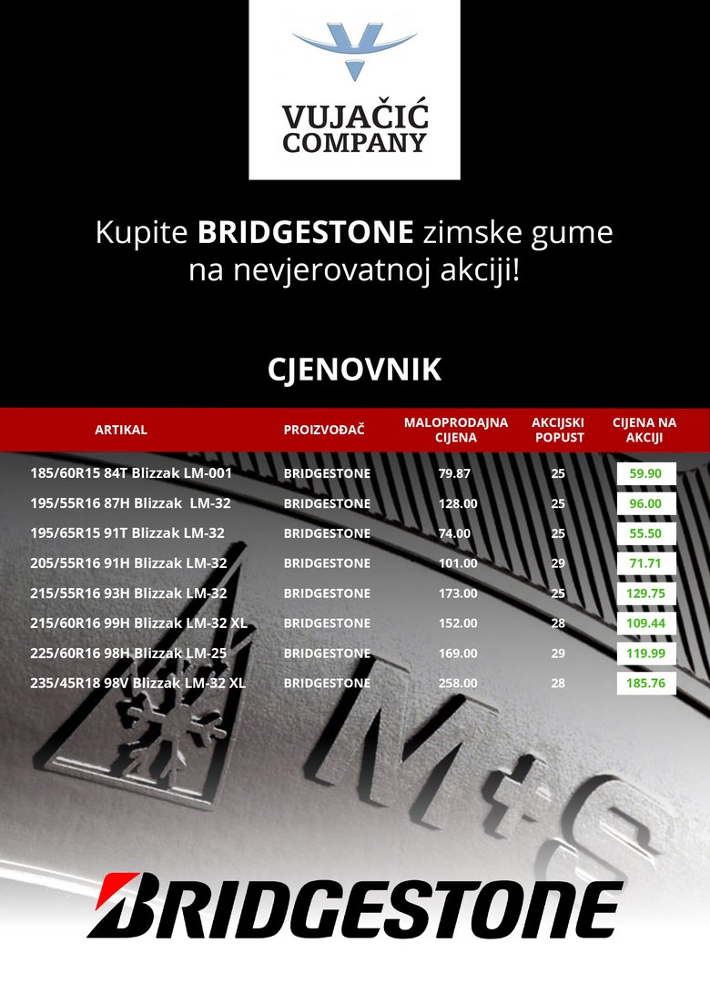 Kupite Bridgestone zimske gume na nevjerovatnoj akciji!