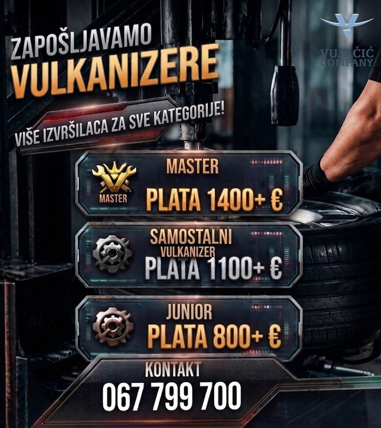 ZAPOŠLJAVAMO VULKANIZERE, VIŠE IZVRŠILACA!